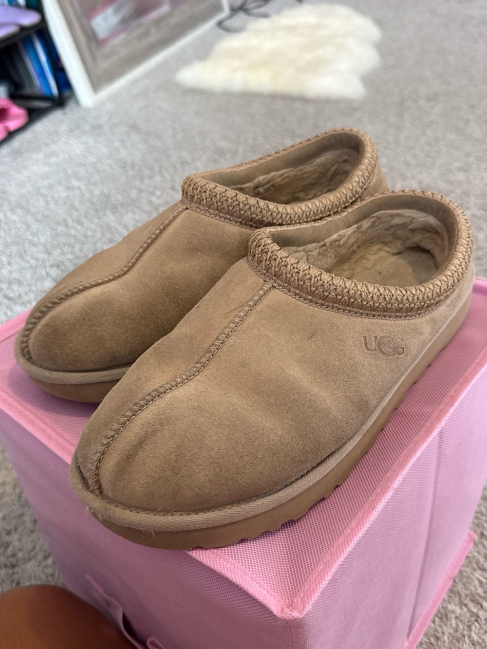 UGG Chestnut Suede Shearling Mule Slippers